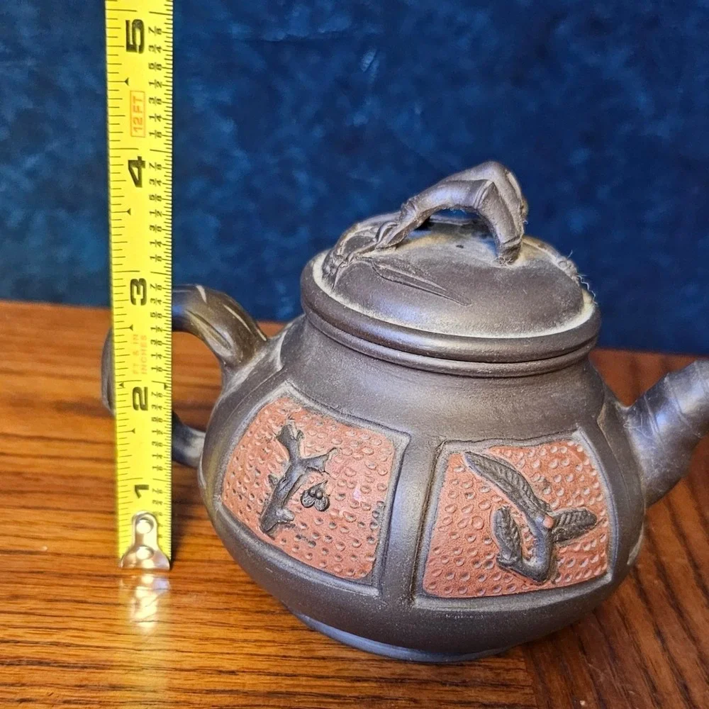 Vintage Yixing Zisha Clay Teapot Bamboo Plum Blossom Relief Purple Clay Teaware
